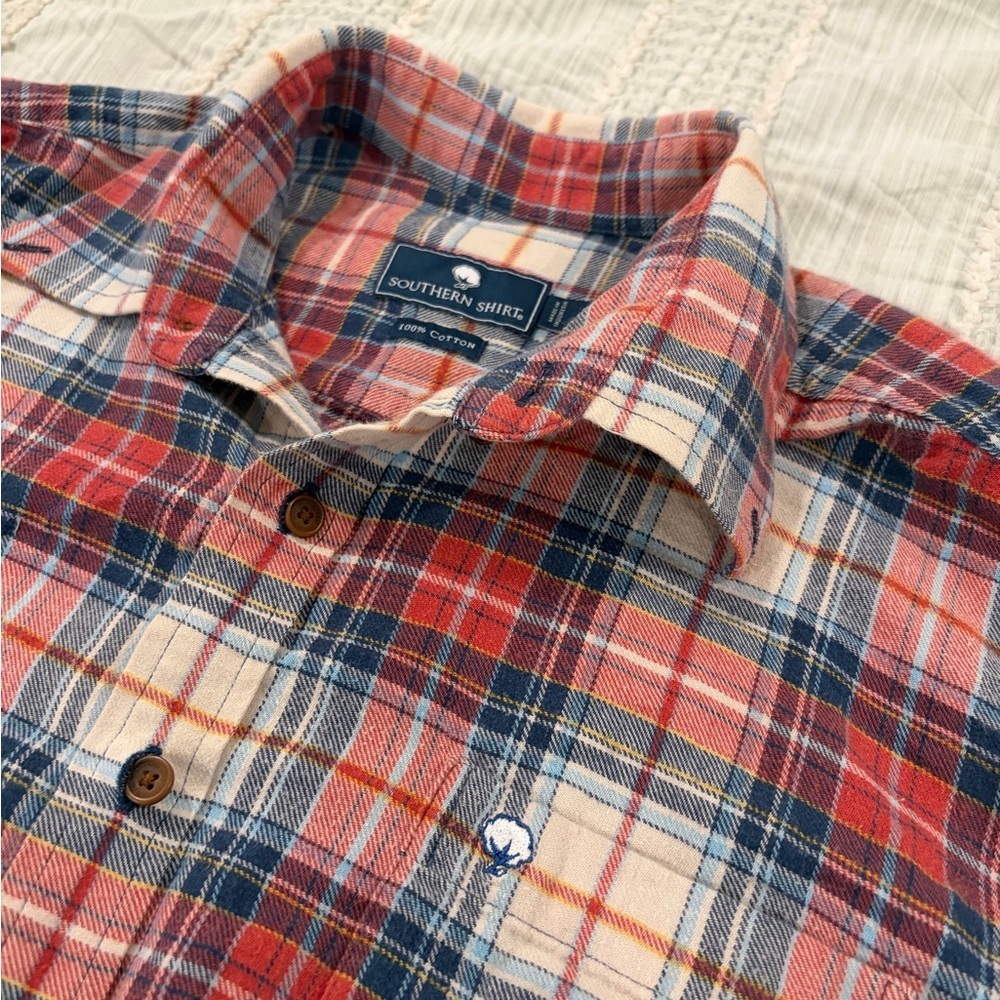 Southern Shirt Co Red White Blue‎ Flannel Button Up Shirt Size Large
